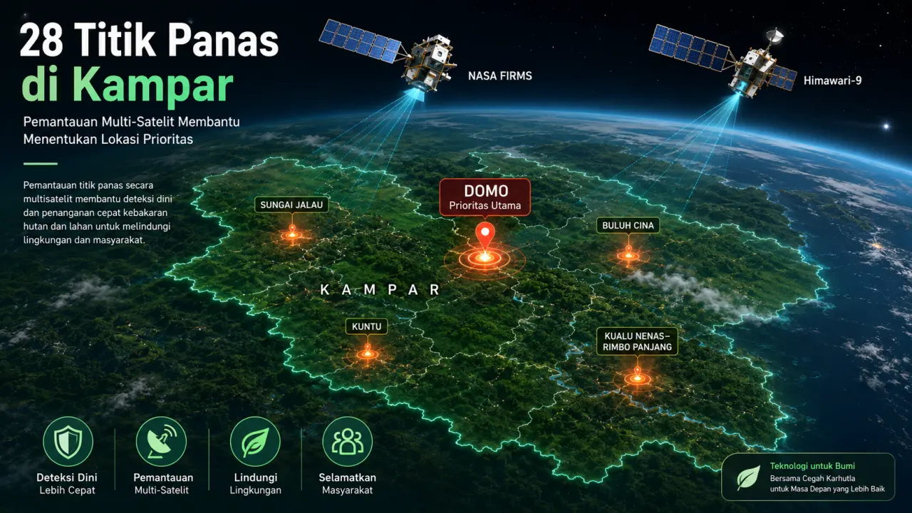 Pemantauan titik panas berbasis teknologi multi-satelit membantu mengenali klaster dan menentukan wilayah prioritas di Kabupaten Kampar.